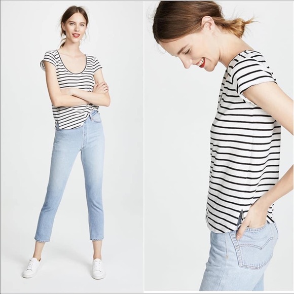 Theory Tops - 🆕Theory Easy U Navigate White/Black Striped Tee L
